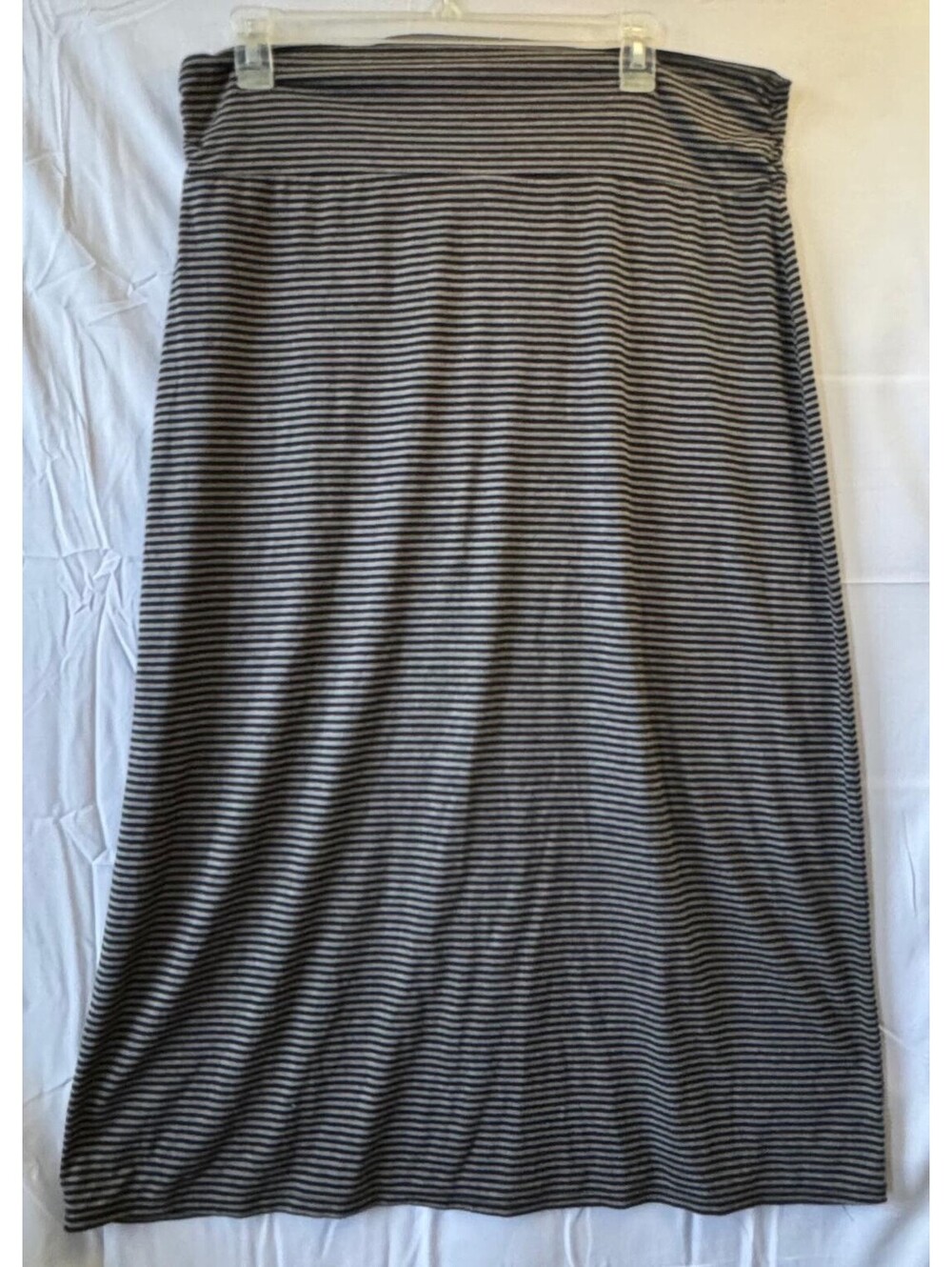Faded Glory Maxi Skirt Womens XXL 20 Black Gray Striped Stretch Knit 35